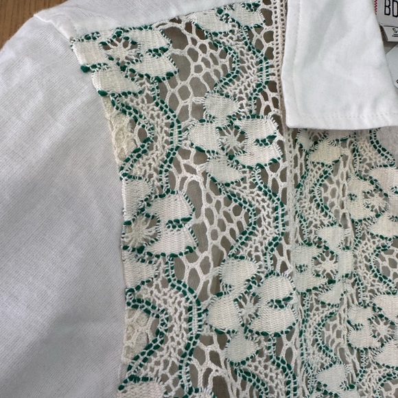 NWOT BDG Urban Outfitters Cream Green Crochet Lace Short Sleeve Button Down / sm - Picture 6 of 11